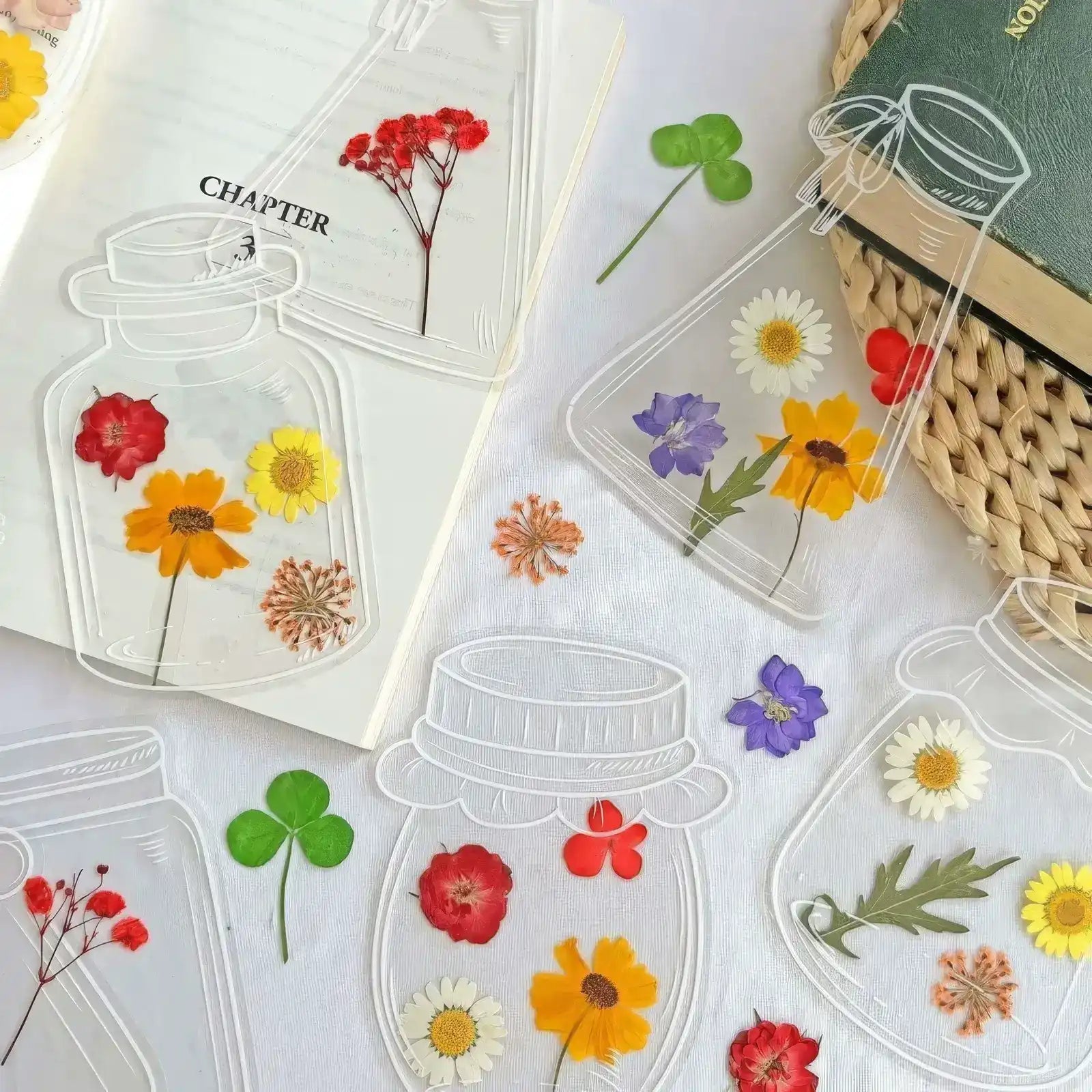 Another set of transparent bookmark with white jar outlines, isolated on black background