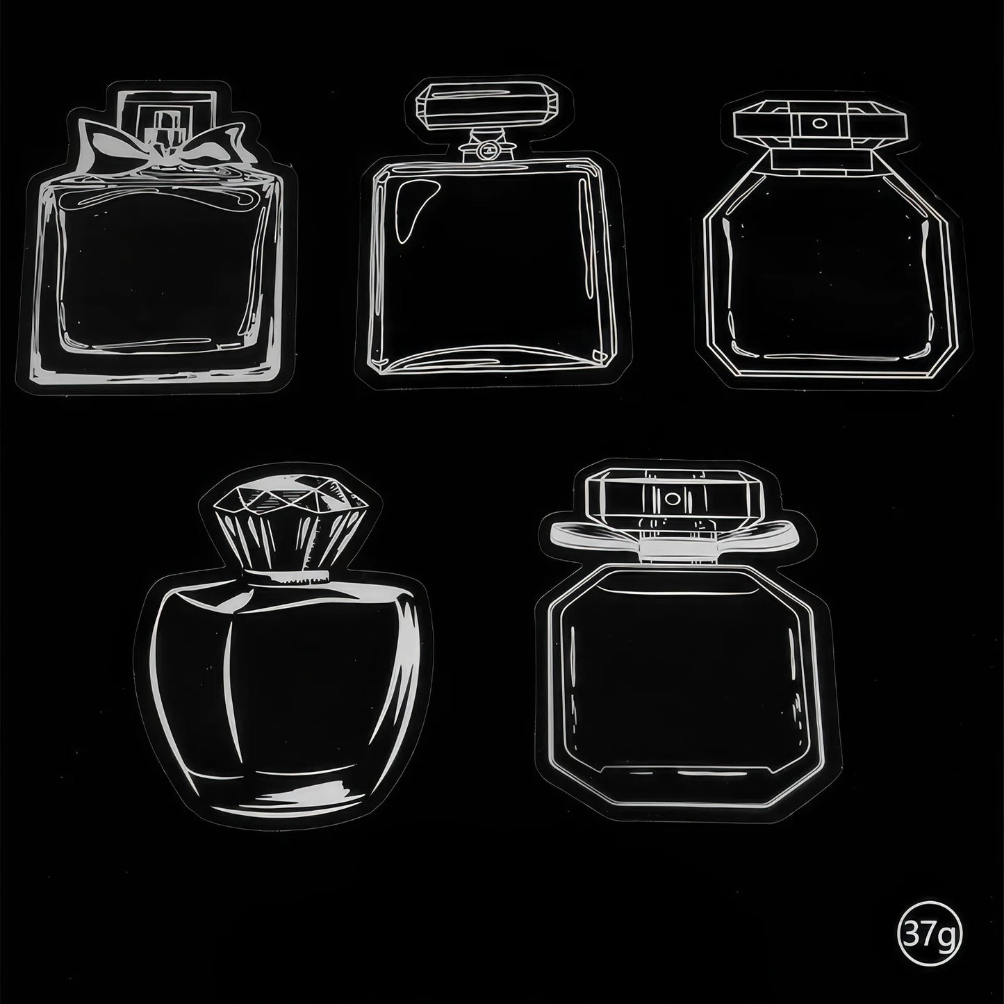 Transparent bookmark with white jar outlines, isolated on black background