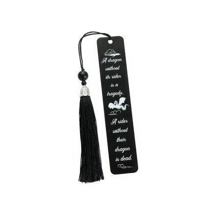 Set of black four - winged dragon metal bookmarks with tassels, showing size/weight specs