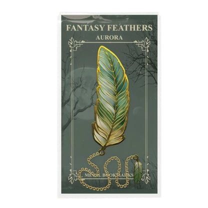 Close - up of a gold - edged feather bookmark, vintage and artistic style, 4:3 ratio