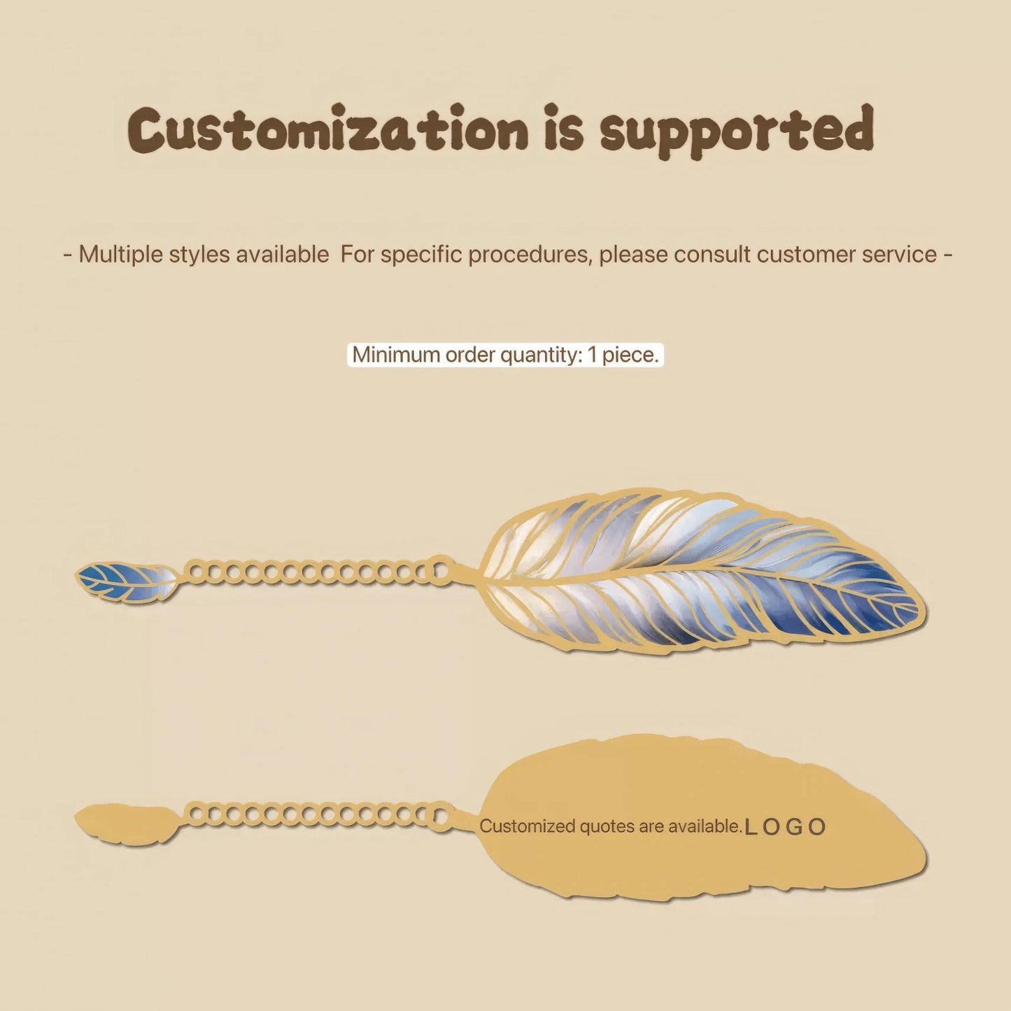 Gold - edged feather bookmark displayed with multiple elements like books and pearls, vintage and artistic style, 4:3 ratio