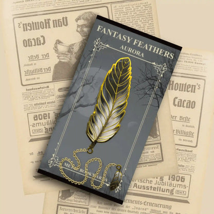 Gold - edged feather bookmark with pearls as decoration, vintage and artistic style, 4:3 ratio