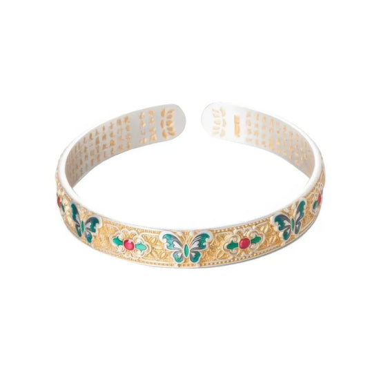 Gold - outlined cloisonné butterfly bangle, isolated on white background