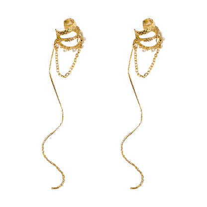 Pair of gold tassel diamond earrings
