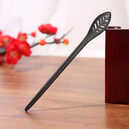Imitation ebony hairpin with leaf - hollow pattern