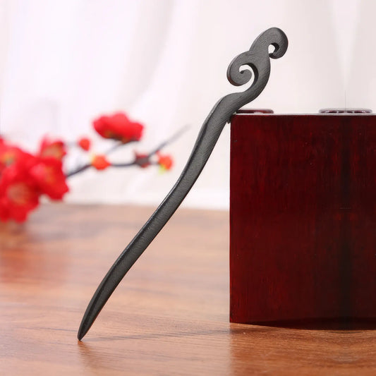 Imitation ebony hairpin with spiral - cloud pattern