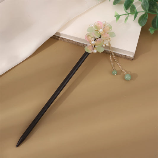 Multi - flower with green bead on Lingshanbai hairpin