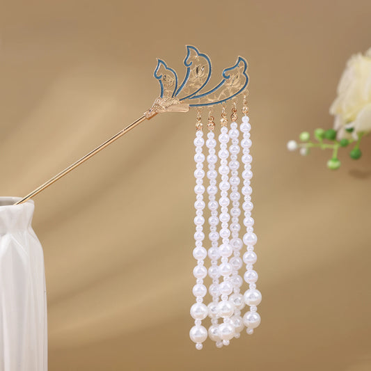 Meirenxi hairpin with bud pattern and pearl tassel
