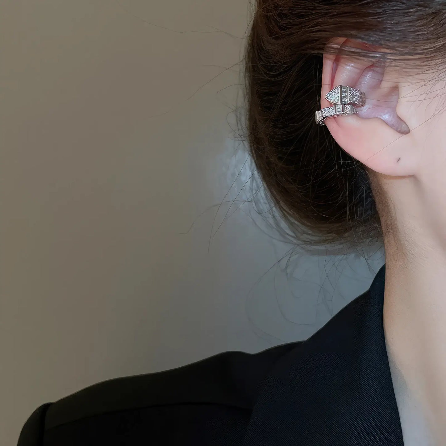 Simple wear of multi - layer butterfly ear cuff on ear, minimalist elegance