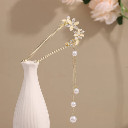 Muxin U - shaped hairpin 5 with multiple designs, light brown background with white vase and flowers