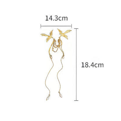 Gold new Chinese style phoenix pearl tassel brooch with size specs (14.3cm x 18.4cm)
