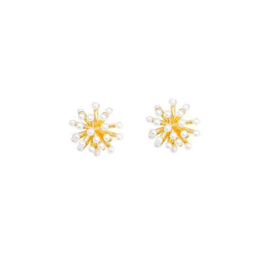 Pair of pearl popcorn earrings, isolated on white background