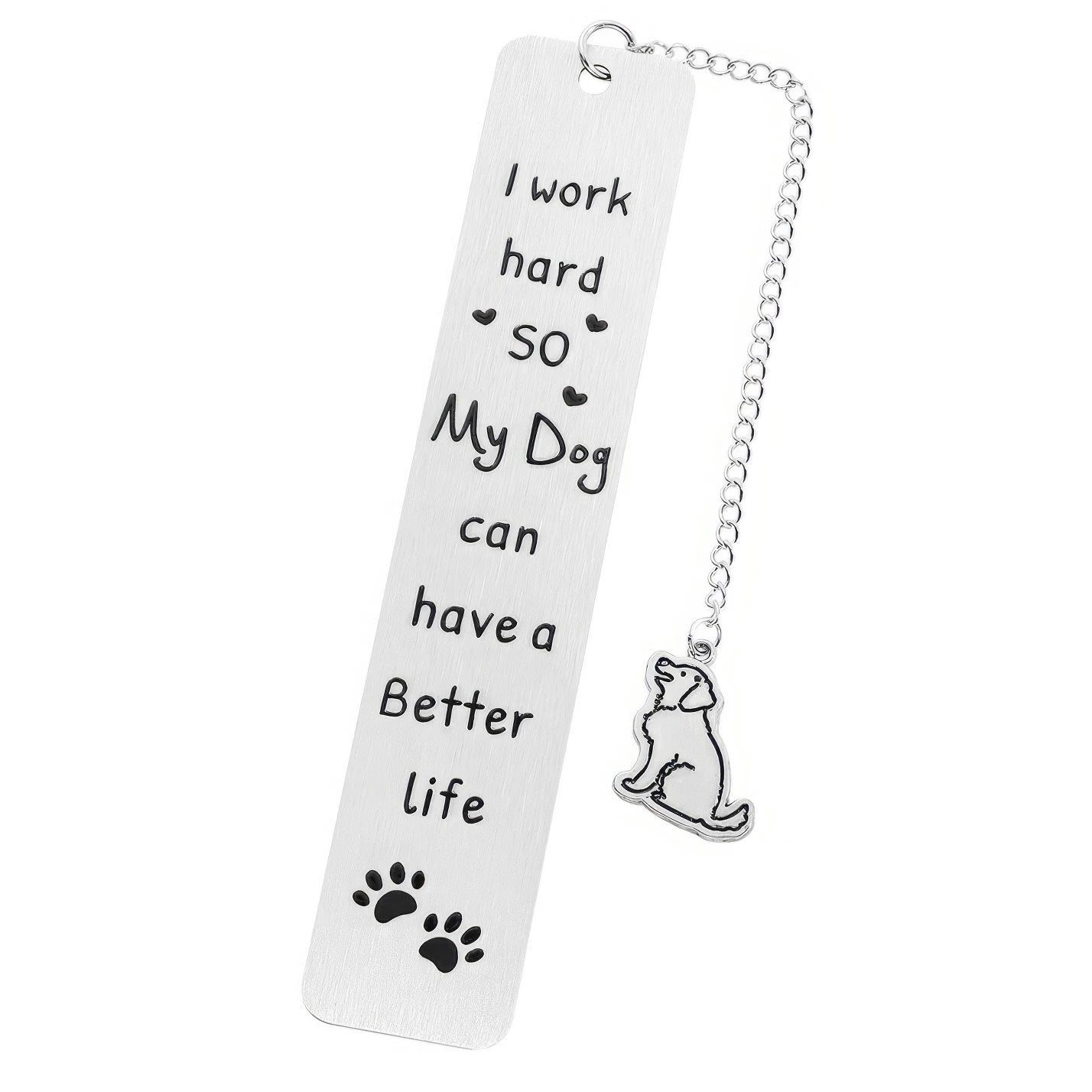 Set of pet dog bookmarks with charms, isolated on white background, showing different designs and specs
