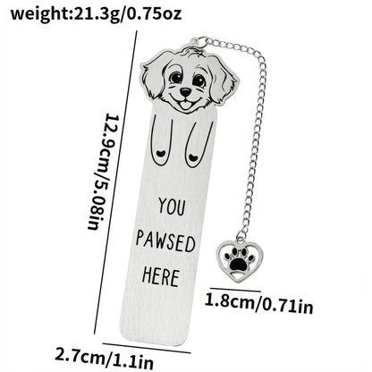 Single pet dog bookmark with charm, isolated on white background, showing design and specs