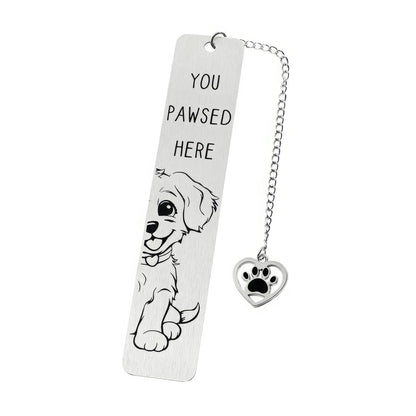 Single pet dog bookmark with charm, isolated on white background, showing design and specs