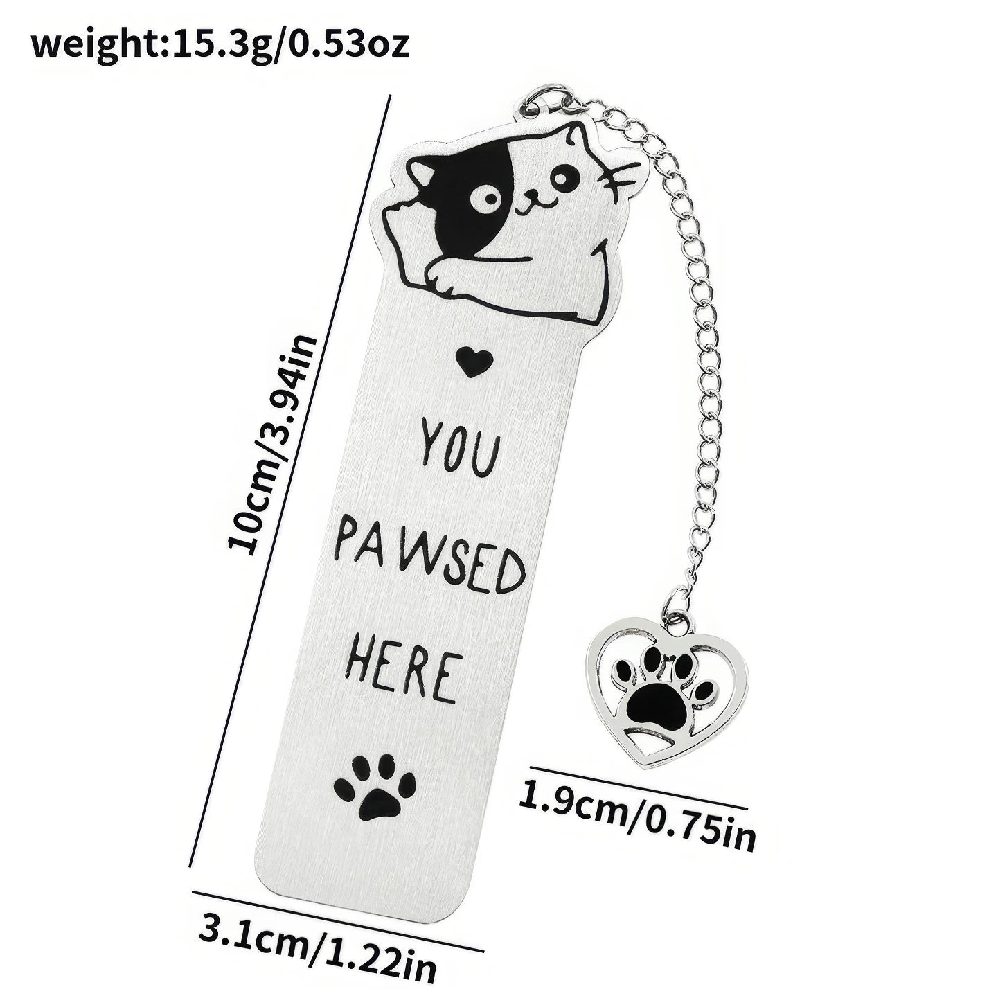 Single pet dog bookmark with charm, isolated on white background, showing design and specs