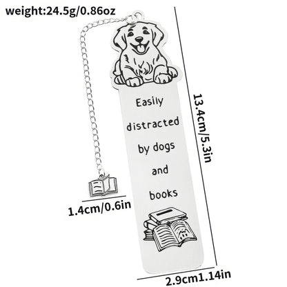 Single pet dog bookmark with charm, isolated on white background, showing design and specs
