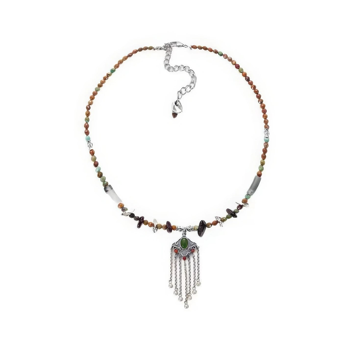 Ruyi tassel lock pendant necklace, isolated on white background, highlighting the intricate design