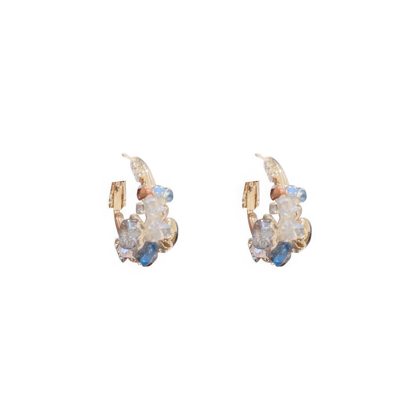 Sea blue champagne wreath earrings, isolated on white background
