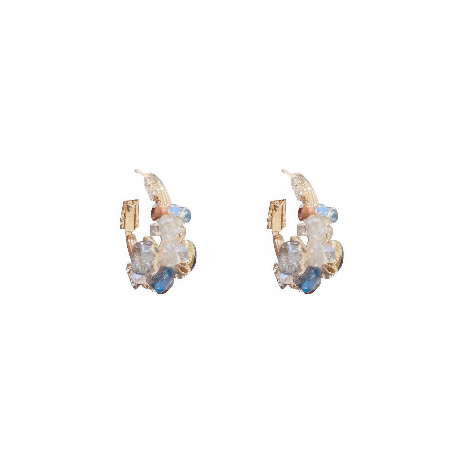 Sea blue champagne wreath earrings, isolated on white background