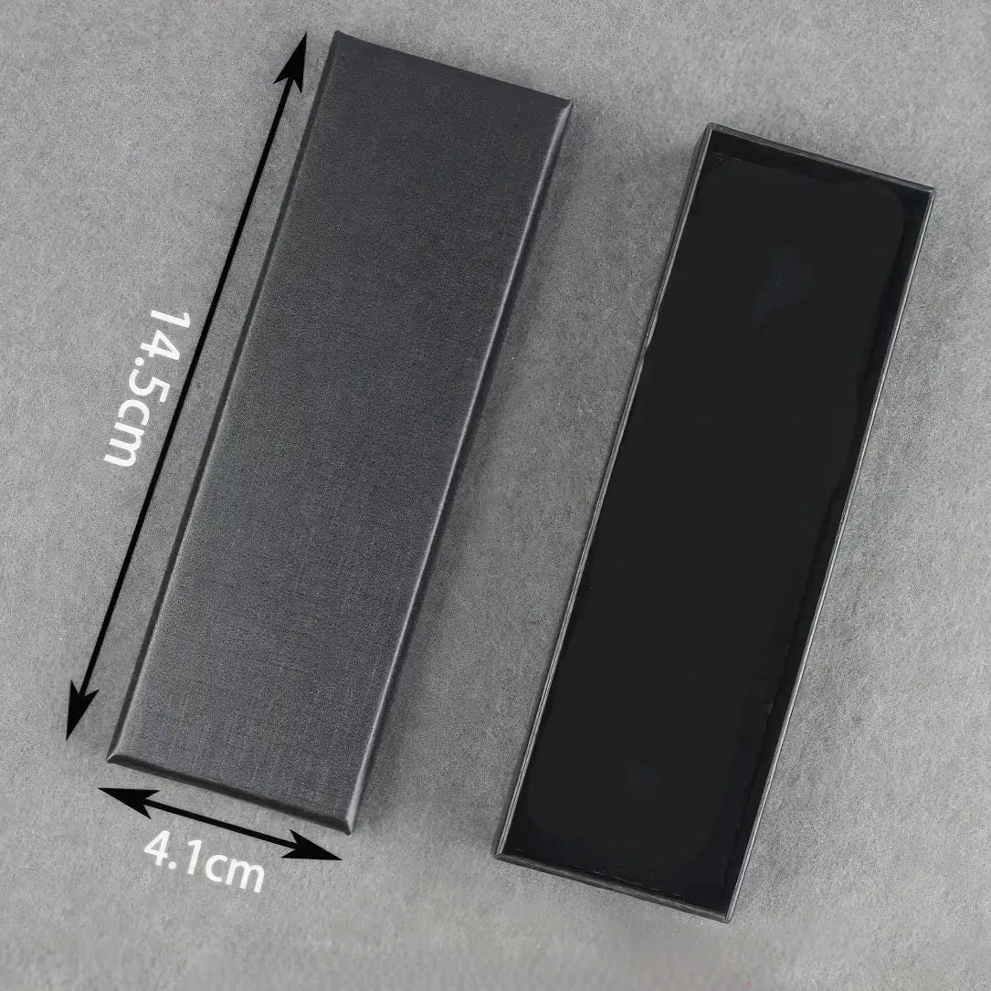 Stainless steel metal bookmark box with size specs, isolated on white
