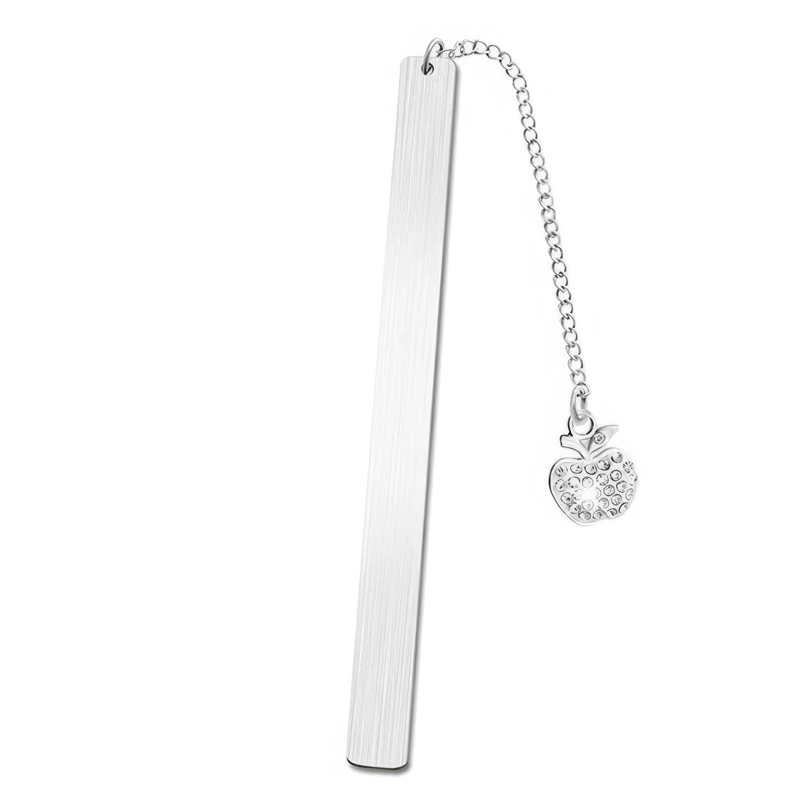 Single stainless steel metal bookmark with small charm, isolated on white
