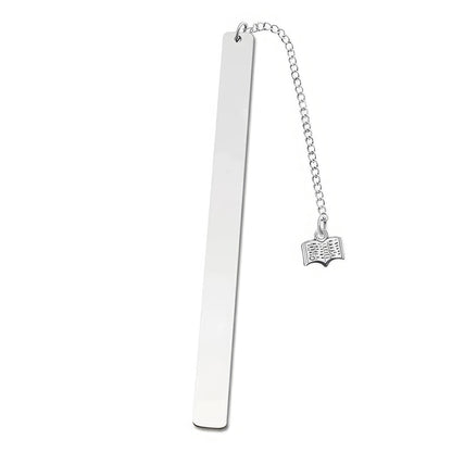 Single stainless steel metal bookmark with small charm, isolated on white