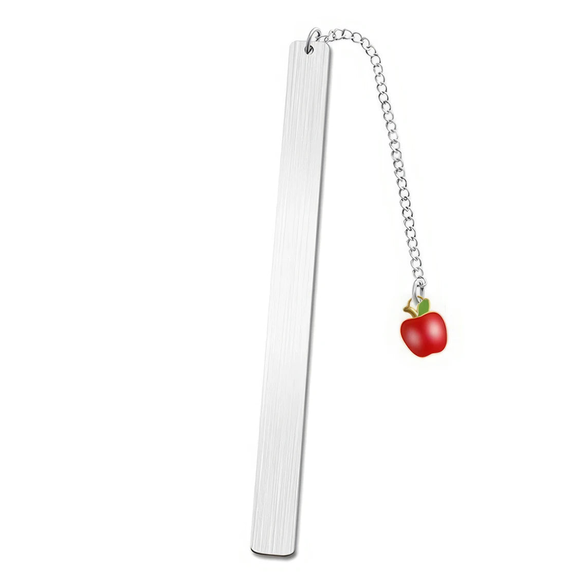 Single stainless steel metal bookmark with cherry charm, isolated on white