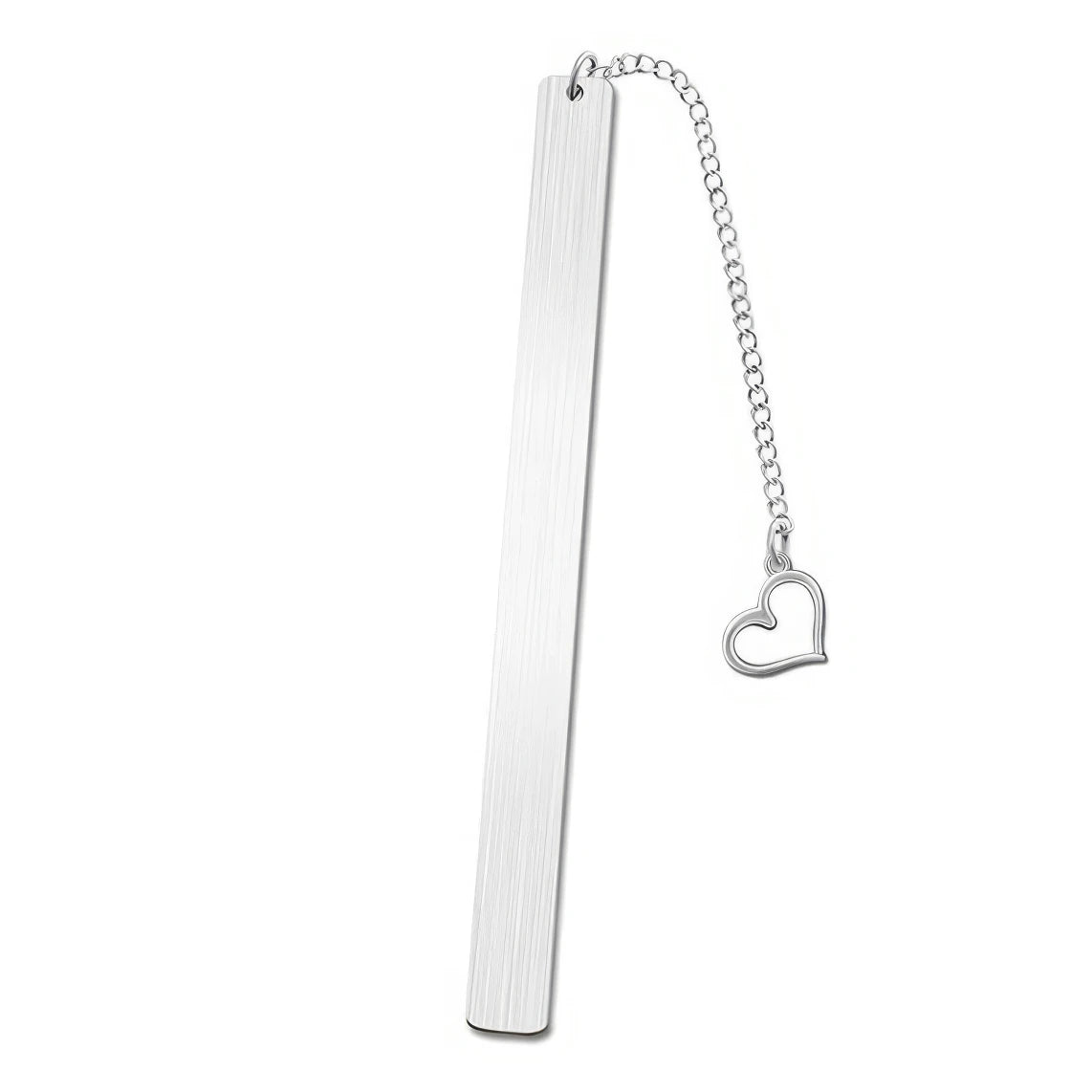 Single stainless steel metal bookmark with heart charm, isolated on white