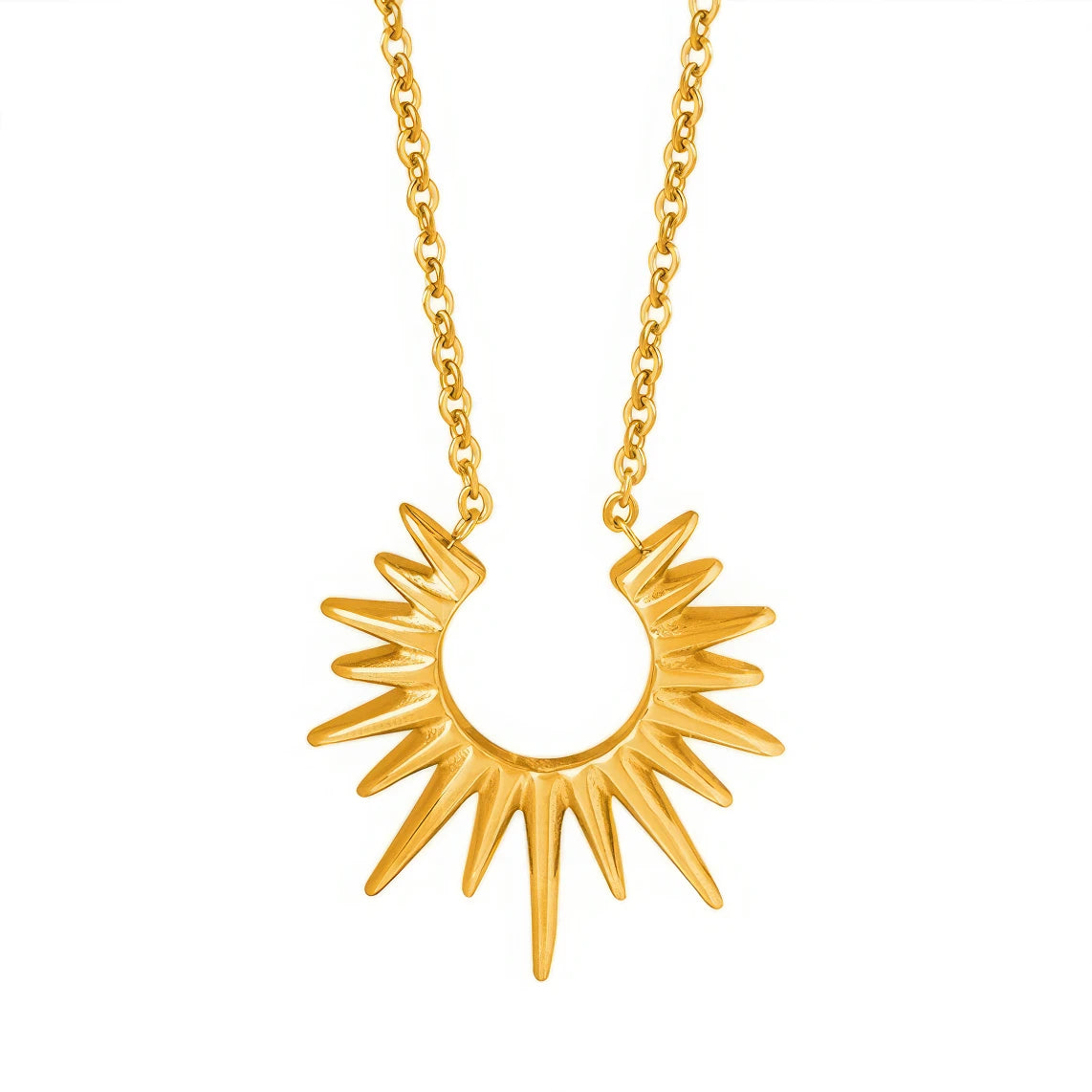 Gold sunflower necklace isolated on white background