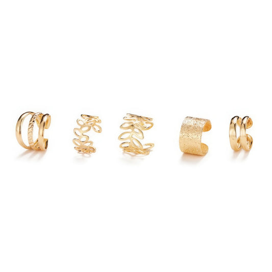 Set of sweet and cool gold C - shaped ear cuffs, isolated on white background