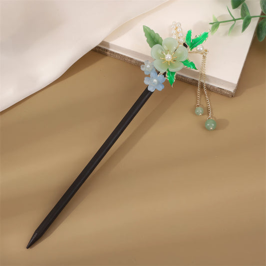 Green flower and blue bead on Xijiangyue hairpin