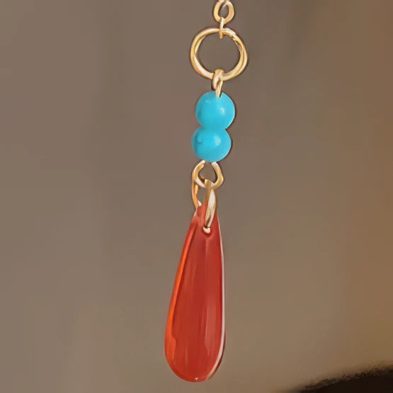 Yinchenque hairpin pendant with blue beads and red drop