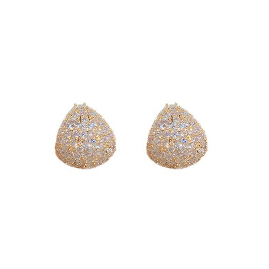 Gold zircon water - drop earrings, isolated on white background